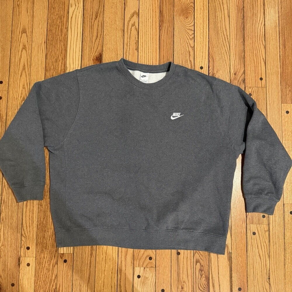 Nike Sportswear Club Fleece Crew Neck Pullover Sweatshirt Gray Mens 2XL